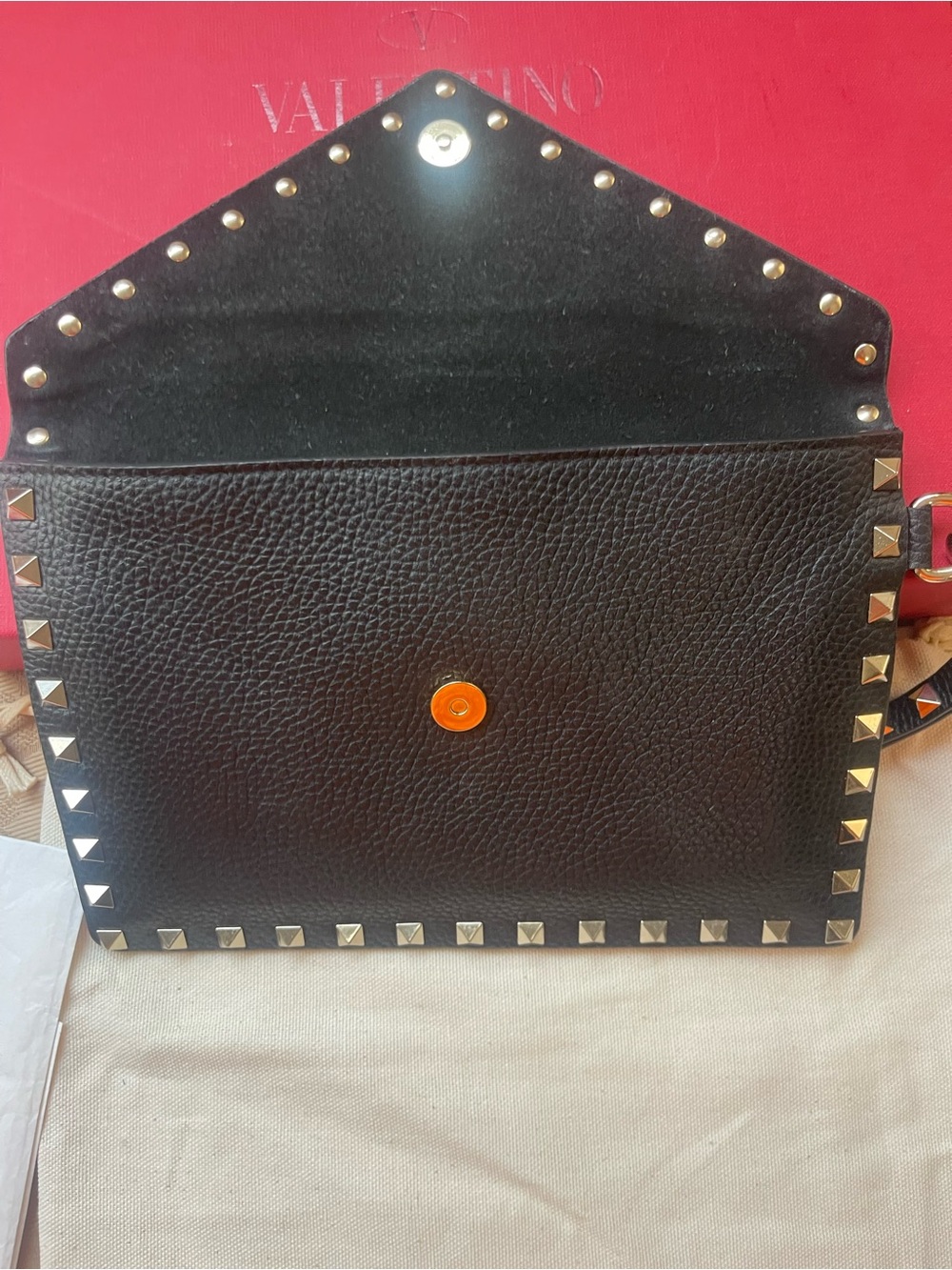 Valentino Black Pebbled Leather Studded Wristlet Pouch - Picture 3 of 3